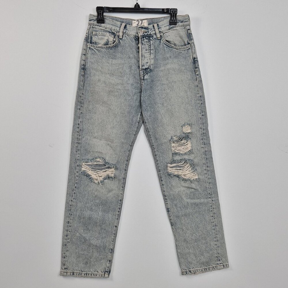 Free People Jeans Size 27 Dream Blue Distressed Sun Bleached Vintage Look (61)